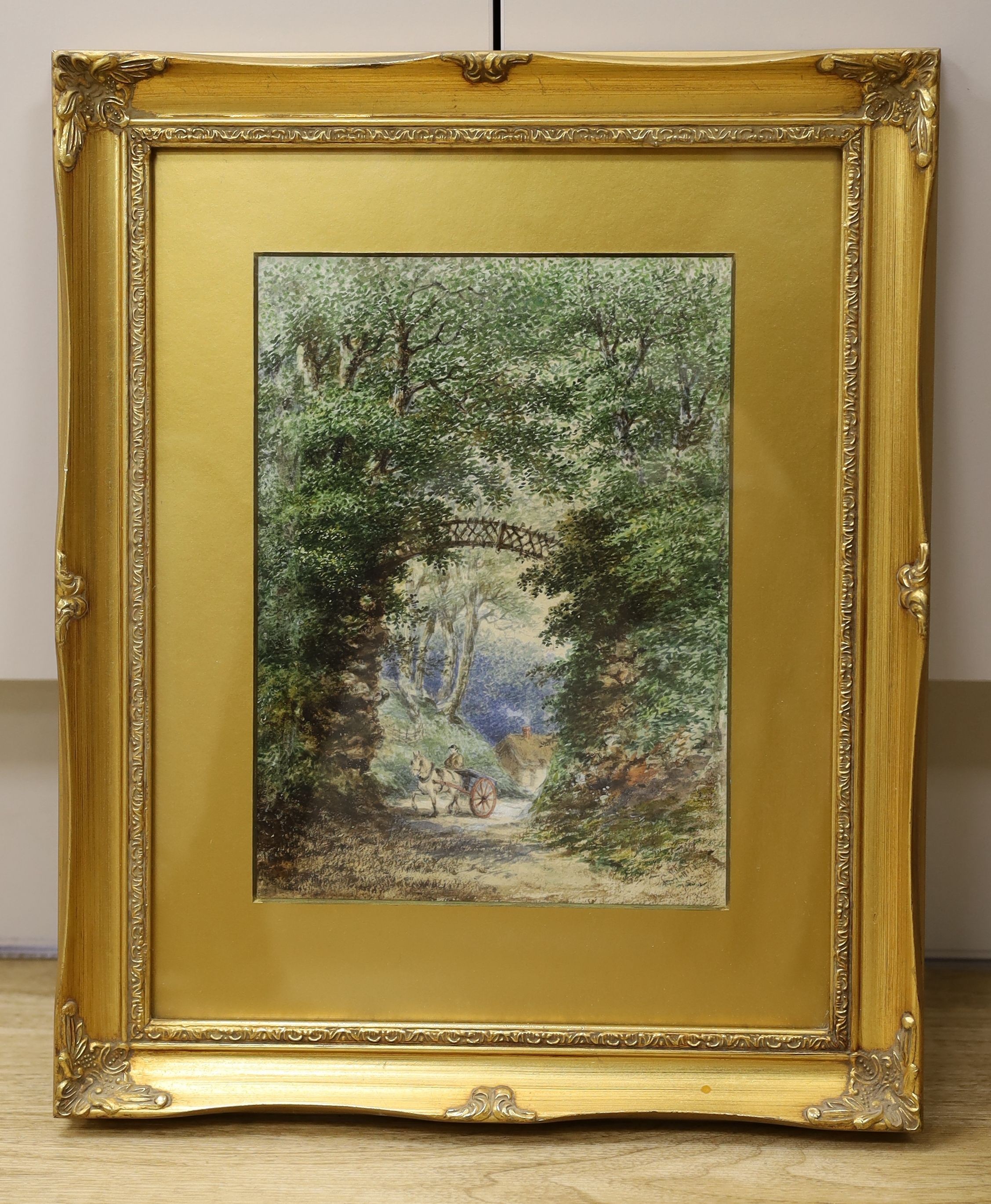 C. Waite (19th C.), watercolour, Horse and cart on a country lane, signed and dated 1870, 25 x 19cm